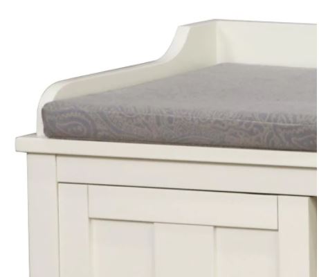 White Metal/Wood Cushioned Storage Bench Keep your Entryway or Mudroom