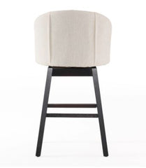 Set of 2 Beige Swivel Bar Stools Button-Tufted Nailhead Trim Bucket Seat