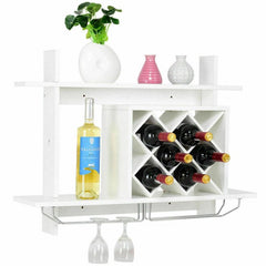 Household Wall Mount Wine Rack Organizer with Glass Holder Storage Shelf You Can Store Up to Six Bottles of your Favorite Wine