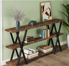 70.8" Sofa Console Table, Narrow Long Entryway Table with Storage Shelf, TV Stand - Brown/Black