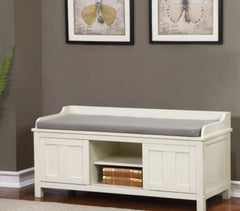 White Metal/Wood Cushioned Storage Bench Keep your Entryway or Mudroom