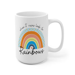 When it rains look for rainbows... pastel rainbow Quote coaster White Ceramic Mug