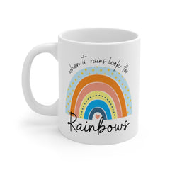 When it rains look for rainbows... pastel rainbow Quote coaster White Ceramic Mug