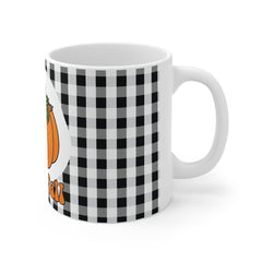 Happy Fall mug - Pumpkin Garden Mug with Buffalo Plaid Design - Outdoor Fall Decor - Print on Front Side Mug 11oz