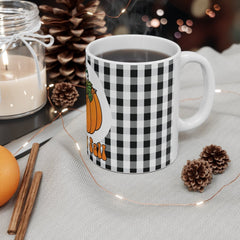 Happy Fall mug - Pumpkin Garden Mug with Buffalo Plaid Design - Outdoor Fall Decor - Print on Front Side Mug 11oz