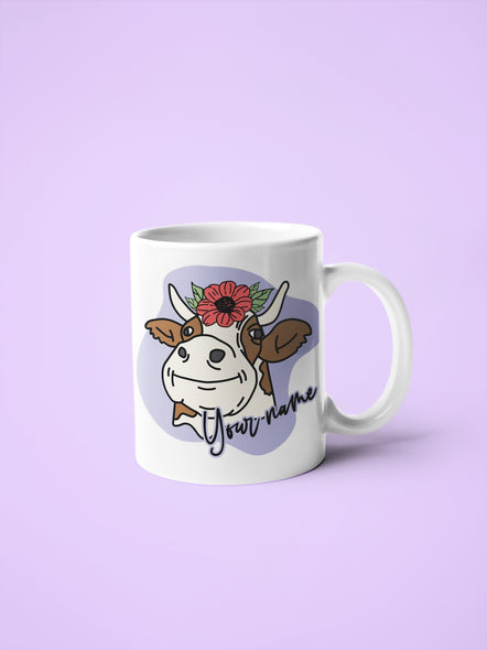 Personalized Cow Mug for Women - Peeking Cow Coffee Mug - Cute Gift for Cow Lovers - Design Printed on Both Sides Mug 11oz