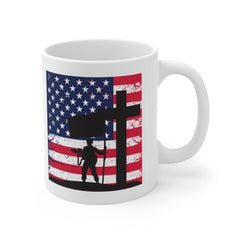 Patriotic Yard Flag Mug - American Flag - Home of the Free Because of the Brave - Support Our Troops - Print on Front Side Mug 11oz