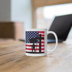 Patriotic Yard Flag Mug - American Flag - Home of the Free Because of the Brave - Support Our Troops - Print on Front Side Mug 11oz