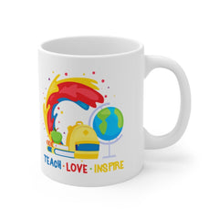 Teacher Travel Mug - Teach Love Inspire Travel Mug - Teacher Appreciation Gifts - Smooth Printed Design on Both Sides Mug 11oz