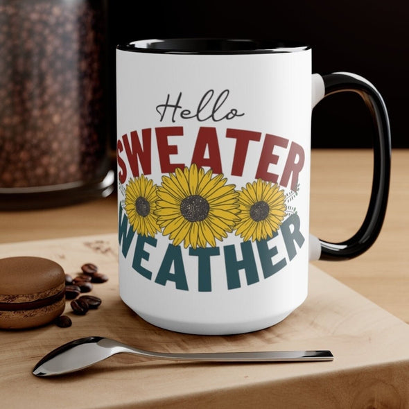 Hello Sweater Weather Coffee Mug - Autumn Cups - Fall Lover Gifts For Women - Smooth Printed Design On Both Sides - Dishwasher Safe