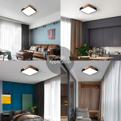 24W Modern LED Ceiling Lights Square Wood Flush Mount Ceiling Light Fixture for Bedroom Living Room Dining Room Kitchen Hall Stairwells