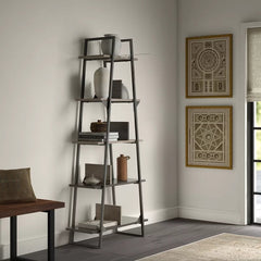 Edgerton 71.85'' H x 31.73'' W Metal Ladder Bookcase  Its A-shaped steel frame pairs with manufactured wood elements for an industrial