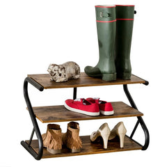 Rustic Z-Frame 3-Level 9 Pair Shoe Rack