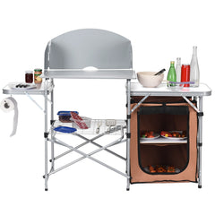 Foldable Outdoor BBQ Portable Grilling Table With Windscreen Bag