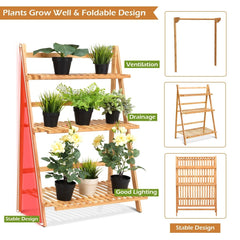 3 Tiers Bamboo Hanging Folding Plant Shelf Stand