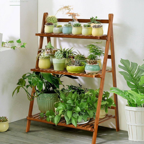 3-tier Folding Bamboo Flower Shelf