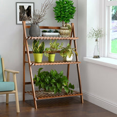 3-tier Folding Bamboo Flower Shelf