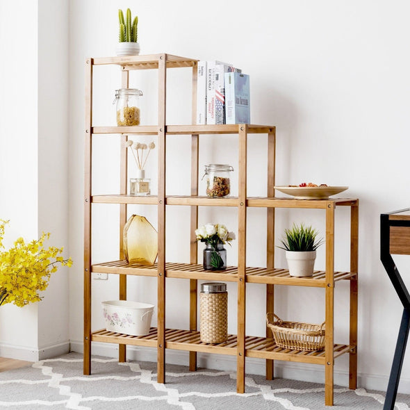 Multifunctional Bamboo Shelf Display Organizer