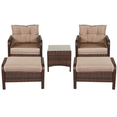 5 Pieces Patio Rattan Sofa Ottoman Furniture Set with Cushions