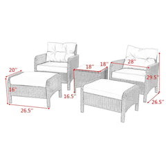 5 Pieces Patio Rattan Sofa Ottoman Furniture Set with Cushions