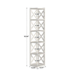 White, Solid Wood Corner Bookcase X-Shaped Five Open Shelves Provide an Ideal Spot to Keep Decorative Objects Perfect for Oraganization