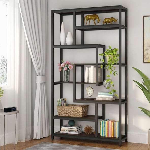 Metal Standard Bookcase Seven Shelves in Two Different Sizes 8 Open Staggered Shelves Offer a Generous Amount of Space