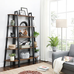 Brown Steel Ladder Bookcase Ladder Shelf is Suitable for any Room Perfect Match and Keep your Home Organized