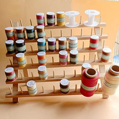 Wooden Thread Holder Sewing and Embroidery Thread Rack and Organizer Thread Rack for Sewing with Hanging Hooks 60-Spool