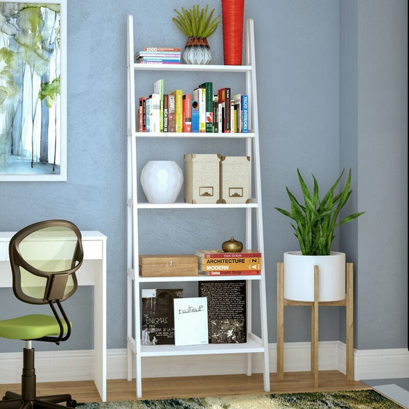 White Solid Wood Ladder Bookcase Makes a Stylish Home for your Books and Display Framed Photos and Keep your Favorite Potted Plants