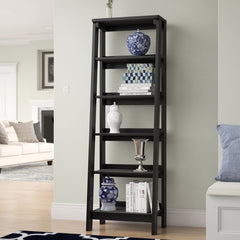 Jamocha Wood Ladder Bookcase Five Open Storage Shelves for your Favorite Home Décor. Holds Books, Photos, Collectibles