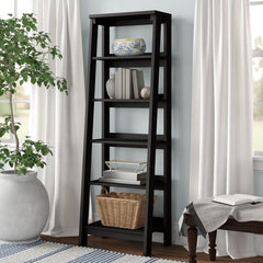 Jamocha Wood Ladder Bookcase Five Open Storage Shelves for your Favorite Home Décor. Holds Books, Photos, Collectibles