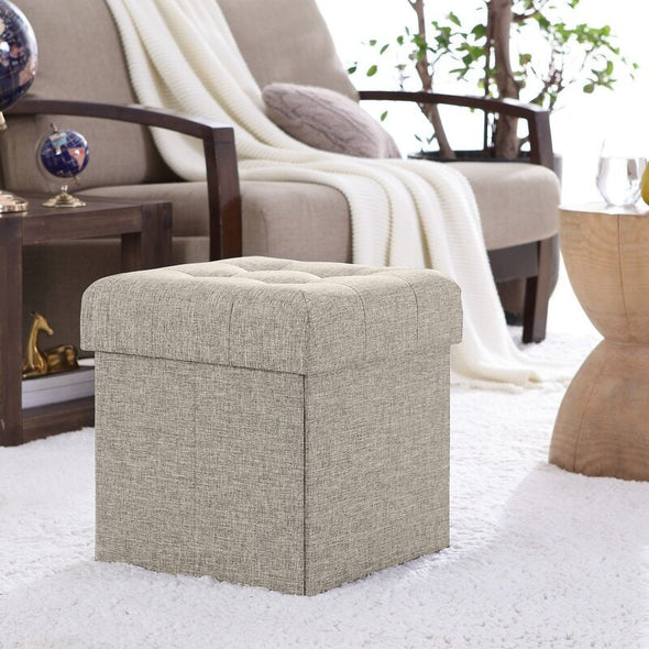 Beige Tufted Square Ottoman with Storage Relaxing to Providing Spare Seating When Entertaining Guests with Hidden Storage Space