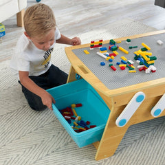 Kids Rectangular Interactive Table 200+ Building Bricks 360-Degree Play Space Allows Multiple Kids To Play Together