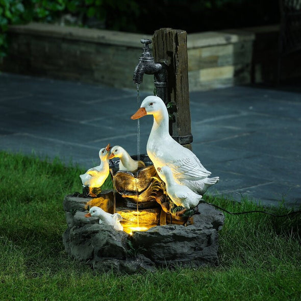 Resin Duck Family Patio Fountain your Outdoor Living Area with this Family of Ducks Taking a Bath in your Patio Fountain