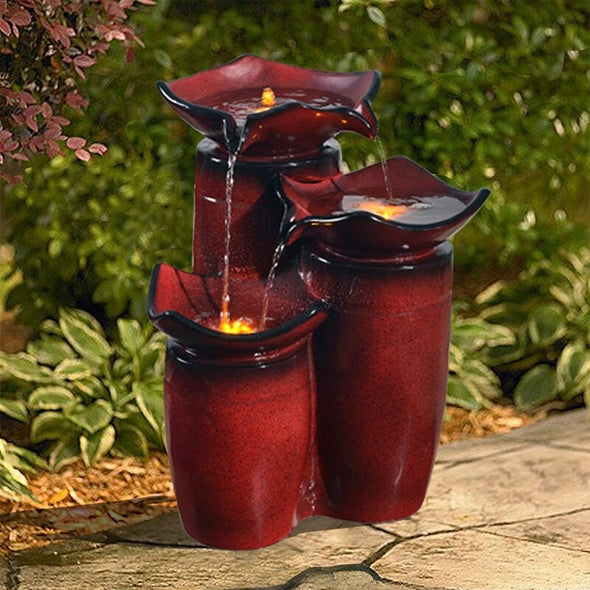 Resin Pot Fountain with Light Turn your Home's Outdoor Area Into a Relaxing Oasis with This Outdoor 3-Tier Glazed Pot Floor Fountain