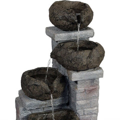 Polystone Solar Fountain with Light Flows from the Top Bowl Down to The Bottom Bowl Carved Water Fountain to any Outdoor Space