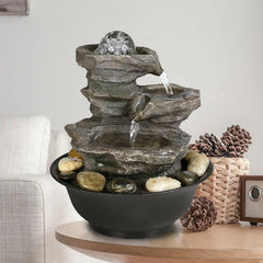 Resin 4-Tier Cascading Rock Falls Tabletop Water Relaxation Fountain with Light Portable, Great for Décor in Any Rooms