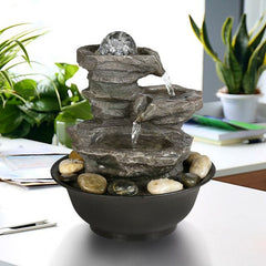 Resin 4-Tier Cascading Rock Falls Tabletop Water Relaxation Fountain with Light Portable, Great for Décor in Any Rooms