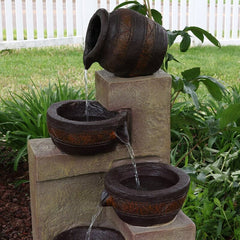 Polystone Solar Fountain with Light Bring Relaxation and Serenity to your Outdoor Space Four Pouring Bowls