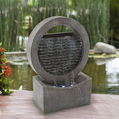 Resin Round Fountain with Light any Backyard Decor. Pump for Continuous Water Flow and Features 3 LED Lights on the Bottom Tier