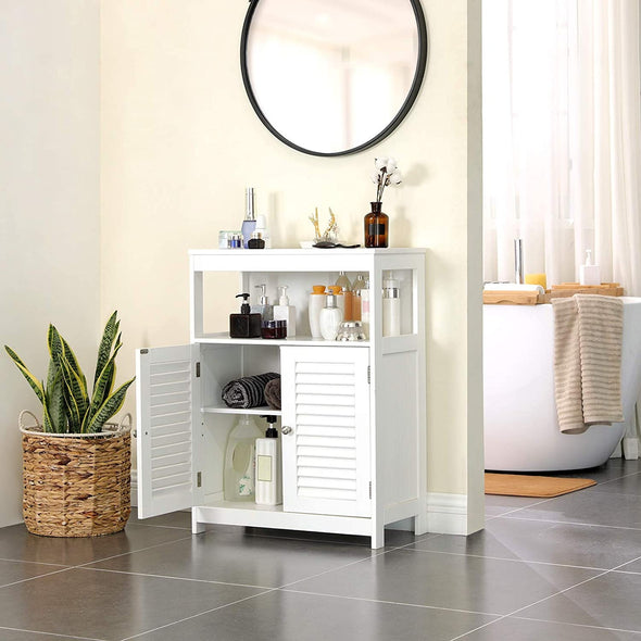 VASAGLE Bathroom Storage Floor Cabinet Free Standing with Double Shutter Door and Adjustable Shelf White