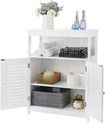 VASAGLE Bathroom Storage Floor Cabinet Free Standing with Double Shutter Door and Adjustable Shelf White