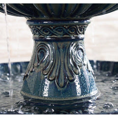 Teal Ceramic Shiloh Fountain 3-Tiered Fountain. The Water Gently Emerges From The Top Bubbler Before Falling Into Three Tiers