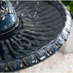 Teal Ceramic Shiloh Fountain 3-Tiered Fountain. The Water Gently Emerges From The Top Bubbler Before Falling Into Three Tiers