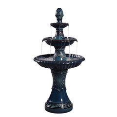 Teal Ceramic Shiloh Fountain 3-Tiered Fountain. The Water Gently Emerges From The Top Bubbler Before Falling Into Three Tiers