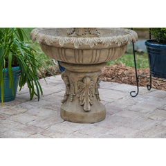 Sandstone Danelle Resin Outdoor Fountain with Light 3-Tiers That Send Water Flowing Pineapple-Shaped Bubbler at Top of a Fountain