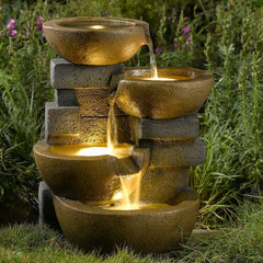 Resin Fiberglass Zen Tiered Pots Fountain with LED Light Bring home the Fountain Cellar Polyresin and Fiberglass Tiered Pots Fountain