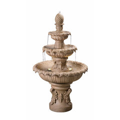 Sandstone Danelle Resin Outdoor Fountain with Light 3-Tiers That Send Water Flowing Pineapple-Shaped Bubbler at Top of a Fountain