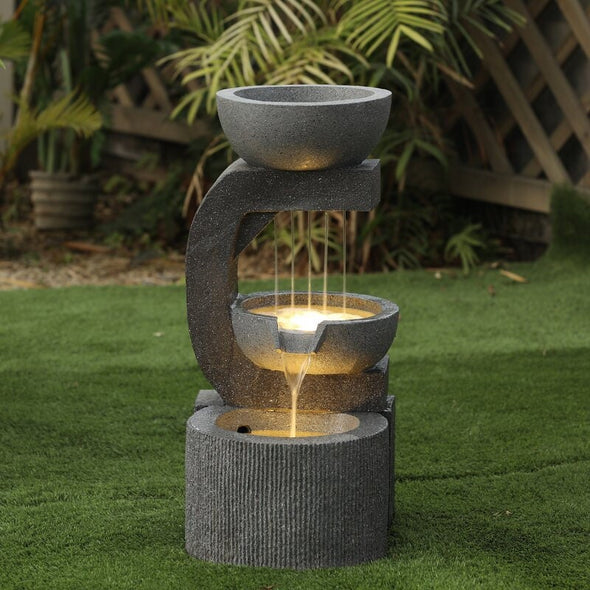 Resin Tiered Pots Fountain with LED Light Planter Lets You Plant Your Favorite Flowers Or Plants in The Top, And The LED Light