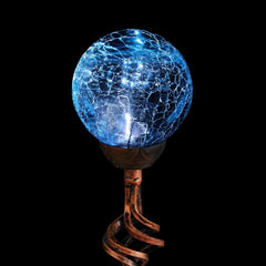 Blue Jetset Solar Glass Crackle Ball Finial Garden Stake Solar Crackle Glass Ball Stake Adds a Decorative Touch To Your Garden Day And Night